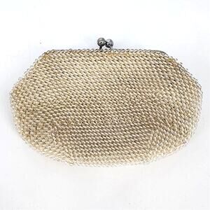 Vintage Beaded Ivory Change Pouch Coin Purse Clasp Frame